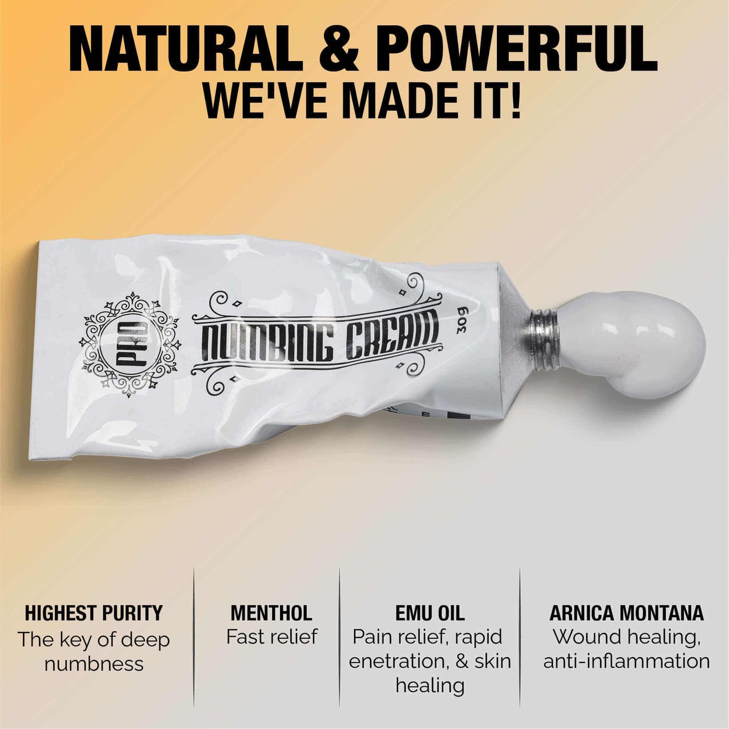 Proinnate Numbing Cream: Max Strength Deep Painless Numbing Cream for Piercing, Waxing, Numb Ingredient with Menthol, Emu Oil and Arnica 2Pcs(2x30g)