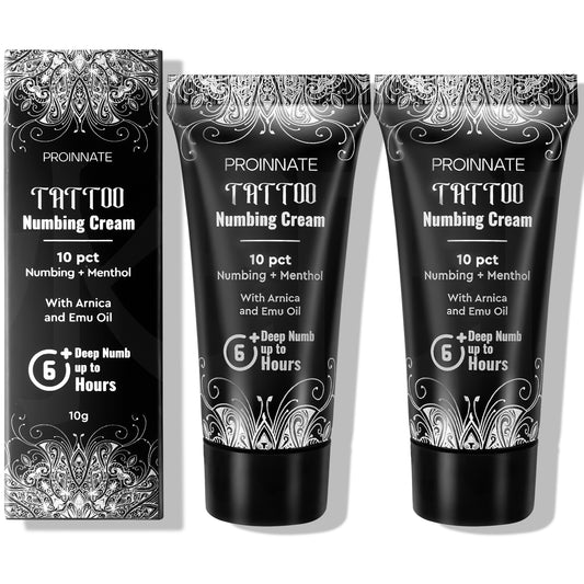 Numbing Cream Painless Tattoo - Max Strength Deep Painless Tattoo Numbing Cream for Piercing, Tattoos, Waxing, 10% Highest Purity Numb Ingredient with Menthol, Emu Oil and Arnica 2Pcs(2x10g)