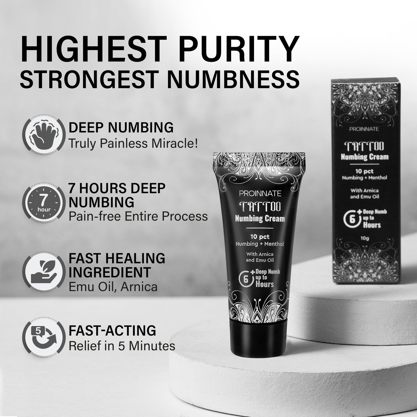 Numbing Cream Painless Tattoo - Max Strength Deep Painless Tattoo Numbing Cream for Piercing, Tattoos, Waxing, 10% Highest Purity Numb Ingredient with Menthol, Emu Oil and Arnica 4Pcs(4x10g)