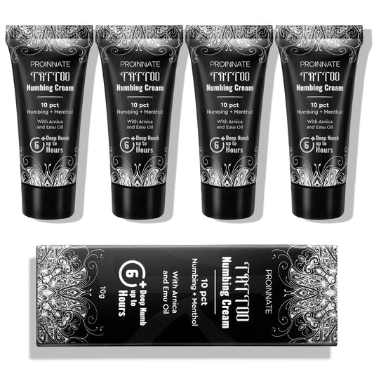 Numbing Cream Painless Tattoo - Max Strength Deep Painless Tattoo Numbing Cream for Piercing, Tattoos, Waxing, 10% Highest Purity Numb Ingredient with Menthol, Emu Oil and Arnica 4Pcs(4x10g)