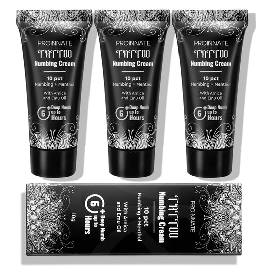 Numbing Cream Painless Tattoo - Max Strength Deep Painless Tattoo Numbing Cream for Piercing, Tattoos, Waxing, 10% Highest Purity Numb Ingredient with Menthol, Emu Oil and Arnica 3Pcs(3x10g)