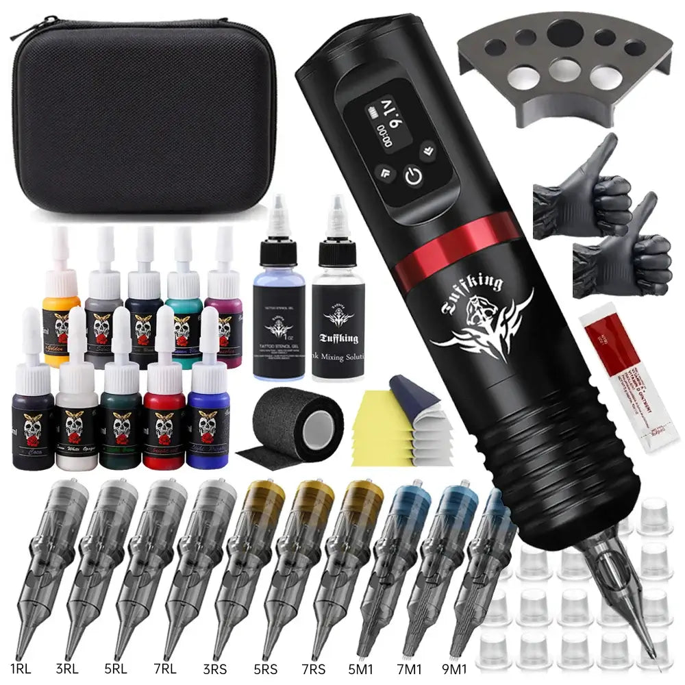 Professional Tattoo Machine Pen Kit Wireless LED Digital Display 1500mAh Battery With Mixed Cartridge Needles for Tattoo Artists