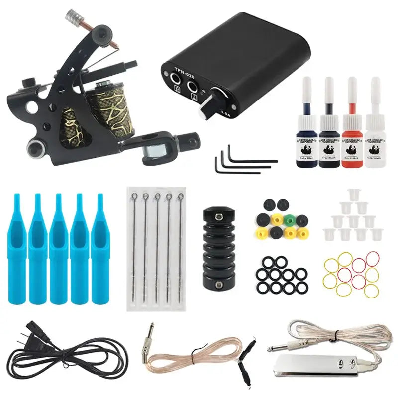 Complete Coil Tattoo Machine Kits Tattoo Gun Set with Power Supply Grip Body Art Tools Permanent Makeup Tattoo Set for Beginner