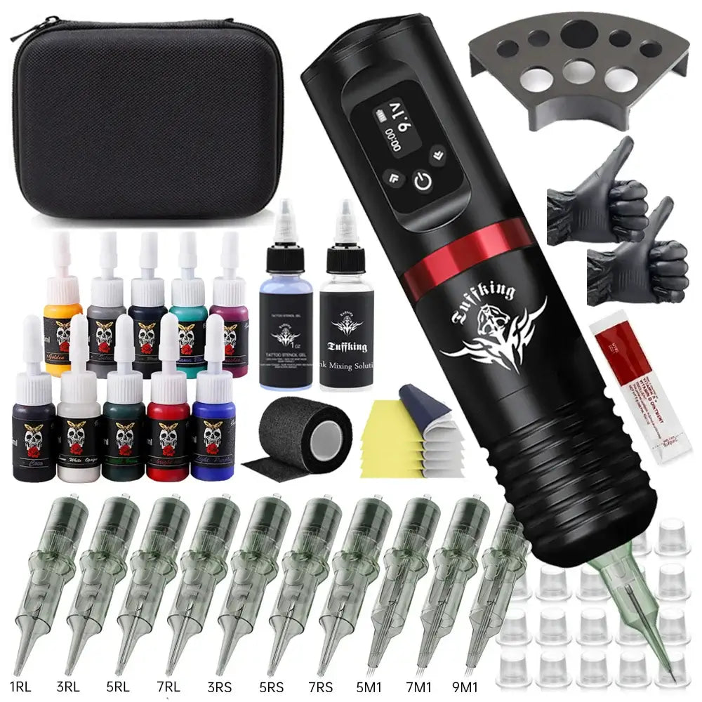 Professional Tattoo Machine Pen Kit Wireless LED Digital Display 1500mAh Battery With Mixed Cartridge Needles for Tattoo Artists