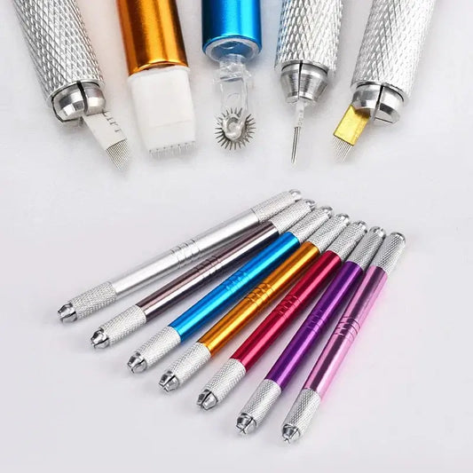 1pcs Microblading Manual Double Head 2 Usage Metal Tattoo Pen Permanent Makeup Eyebrow Tools for Flat or Round Fog Needles