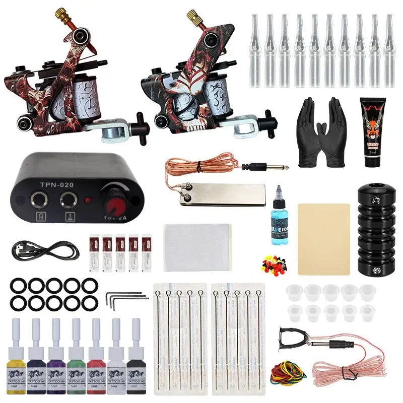 Complete Coil Tattoo Machine Kits Tattoo Gun Set with Power Supply Grip Body Art Tools Permanent Makeup Tattoo Set for Beginner